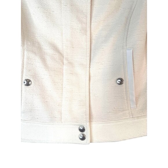 Banana Republic Size 0 Ivory Textured Cotton Blend Jacket Zipper Button Snaps - Picture 12 of 16
